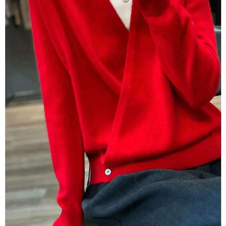 Japanese Kimono Cardigan Wool Sweater V-Neck Knitted Top - D&M Boutique