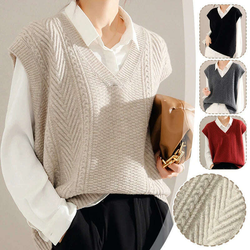 Korean Knitted Sweater Vest – V-Neck, Sleeveless, Loose Pullover - D&M Boutique