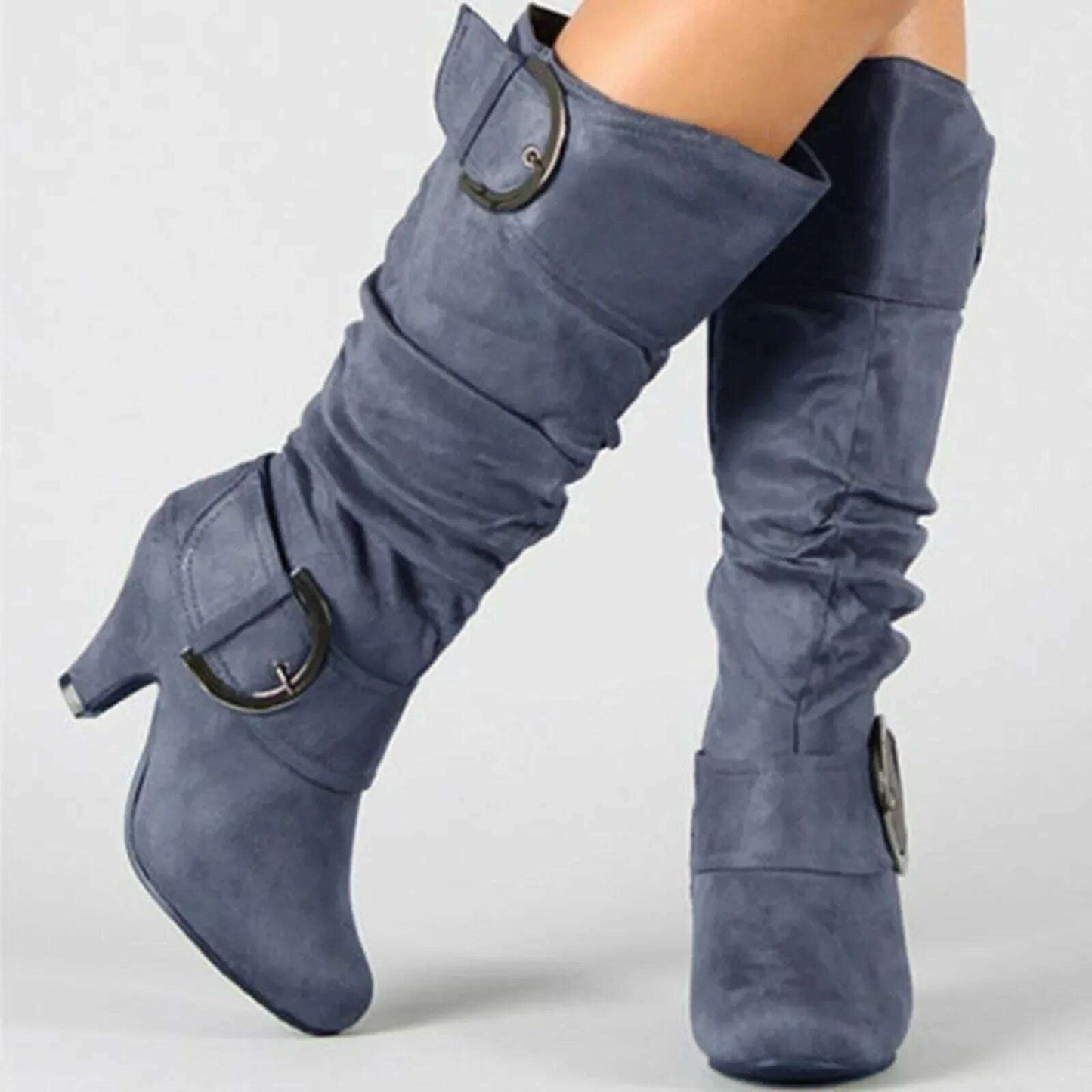 TULX Women's Retro High Heel Mid-Calf Boots