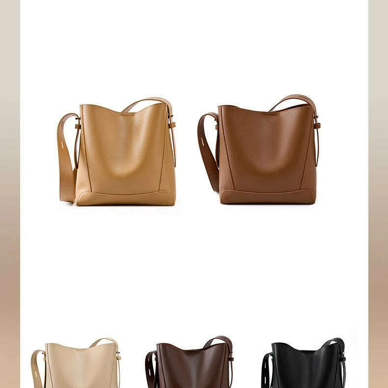 Minimalist Brown Leather Bucket Bag - Sleek and Structured