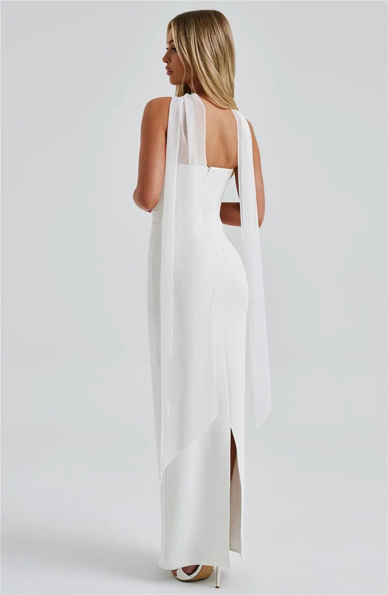 Mozision Scarf Collar Strapless Sexy Maxi Dress For Women Fashion Off-shoulder Backless Bodycon Club Party Long Dress Elegant