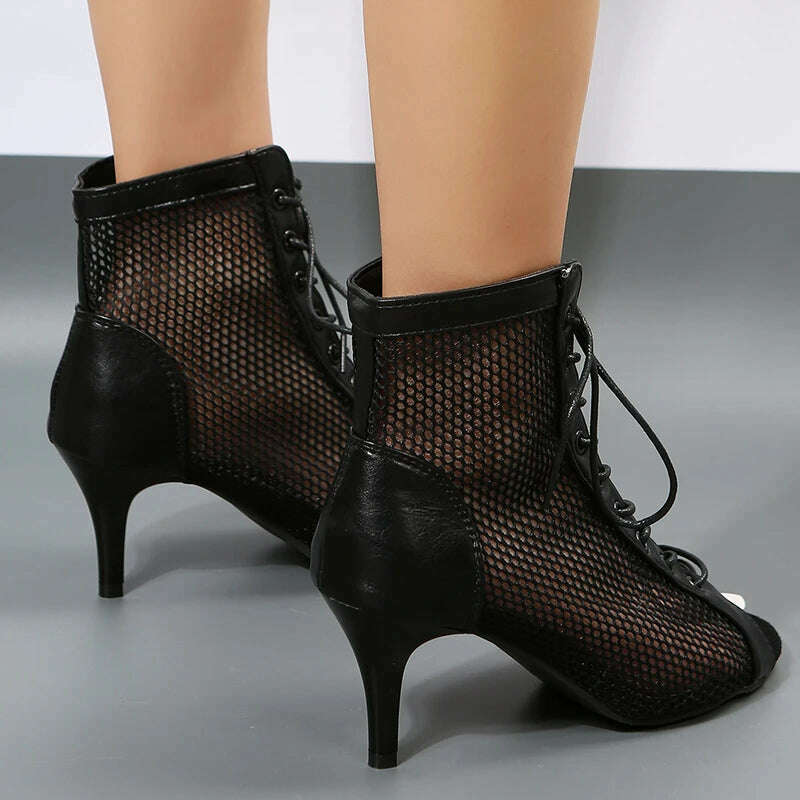 Summer Stiletto Sandals - Mesh Fish Toe Ankle Boots