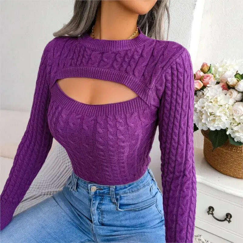 2024 Autumn/Winter Women's Sweater: Hollow Out, Long Sleeve - D&M Boutique