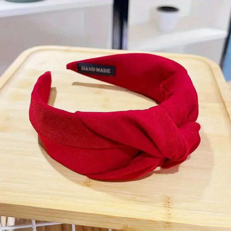 Solid Wide Knot Fabric Twist Hairbands for Women.
