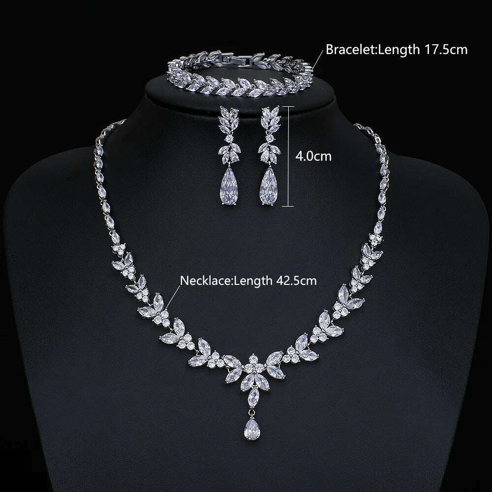 Ekopdee Luxury Brilliant Cubic Zirconia Necklace Set Earrings Rings Women CZ Light Drop Bridal Wedding Jewelry Sets 2022 New