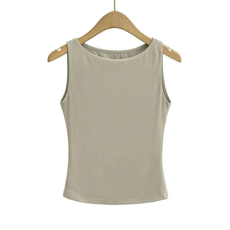 Women Double Layer Boat Neck Soft Slinky Tank Top - D&M Boutique