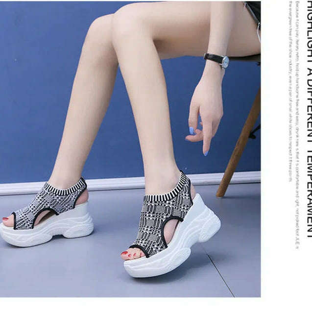 Summer Wedge Heel Sandals - Elastic Cloth & Thick Sole
