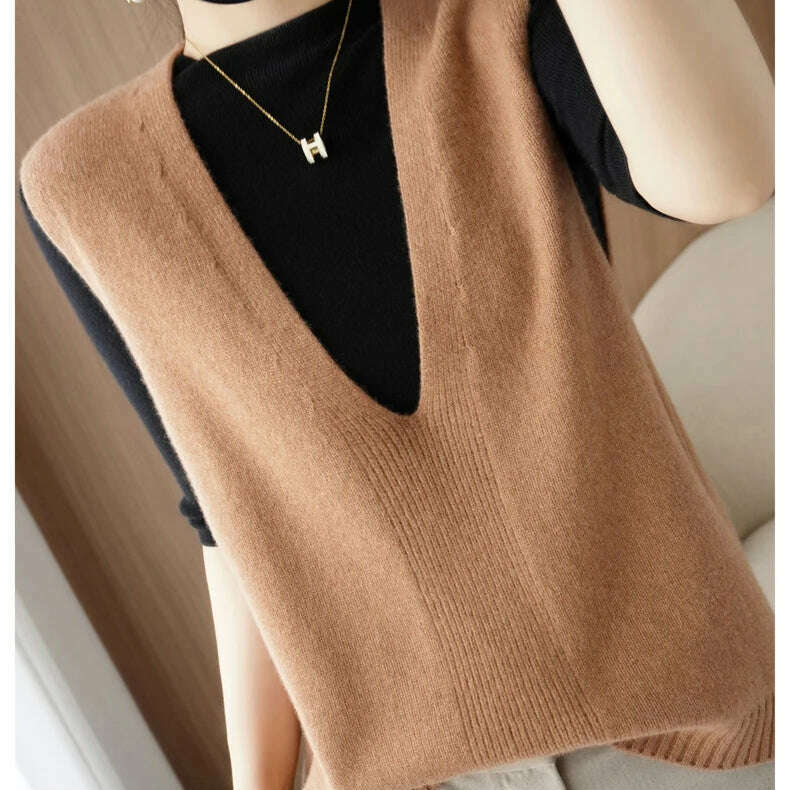 Autumn Knit V-Neck Vest – Loose, Solid, Stylish Layering - D&M Boutique