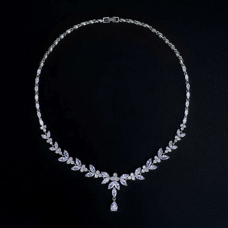 Ekopdee Luxury Brilliant Cubic Zirconia Necklace Set Earrings Rings Women CZ Light Drop Bridal Wedding Jewelry Sets 2022 New