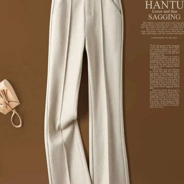 Herringbone Wool Flare Pants – Warm, Elastic Waist, Black - D&M Boutique