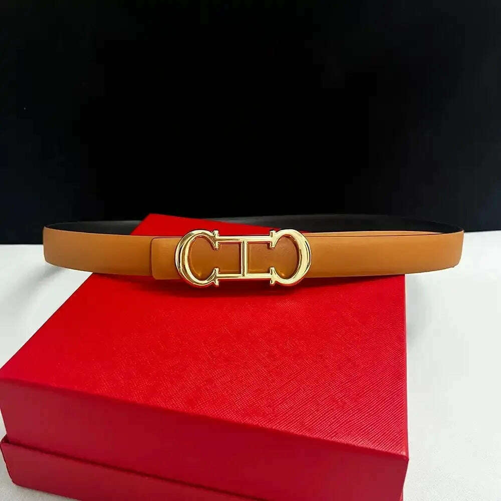 Luxury 25mm Leather Belt for Women with Brand Buckle