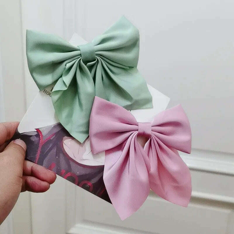 Solid Color Satin Bowknot Hair Clips