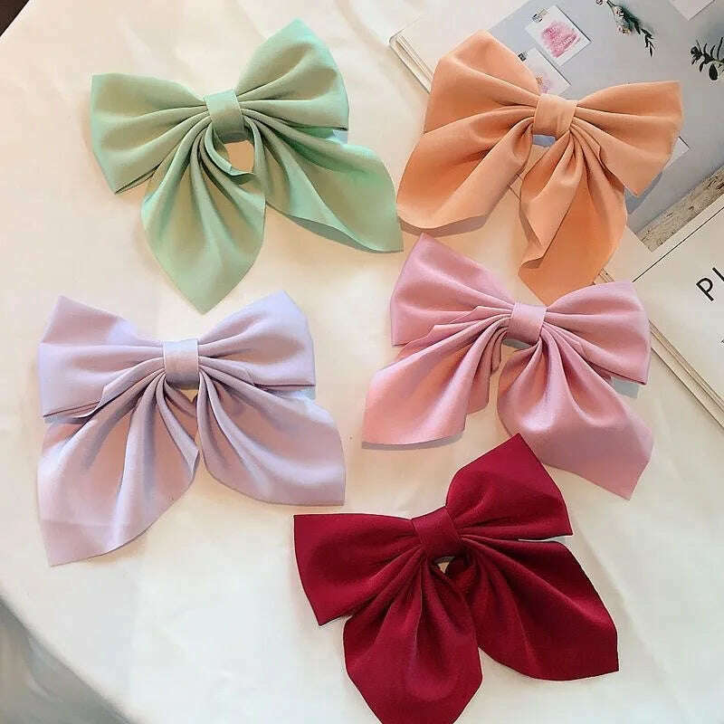 Solid Color Satin Bowknot Hair Clips