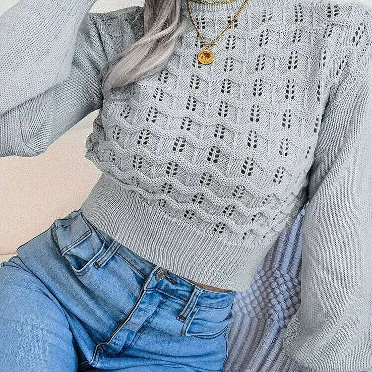 Autumn/Winter Sweater: Knitted, Hollow Crop Top - D&M Boutique