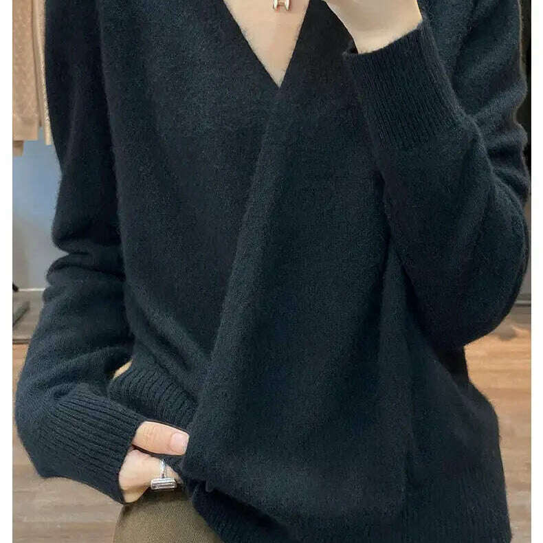 Japanese Kimono Cardigan Wool Sweater V-Neck Knitted Top - D&M Boutique