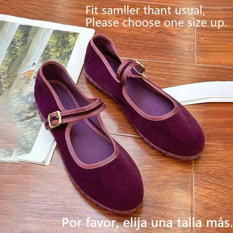 Velvet Mary Jane Flats - Casual, Chic, Red & Timeless