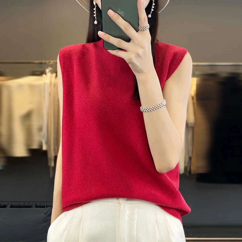 2024 Women's Cashmere Sleeveless Top – 100% Merino Wool, Office Chic - D&M Boutique