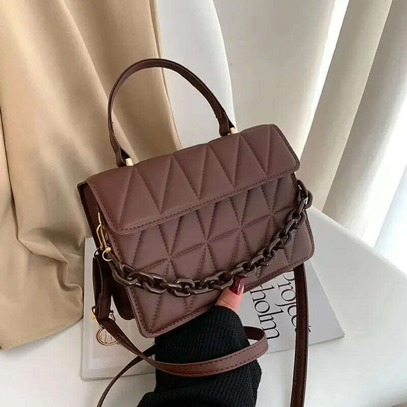 Plaid Square Crossbody Bag with Chain - Stylish & Compact