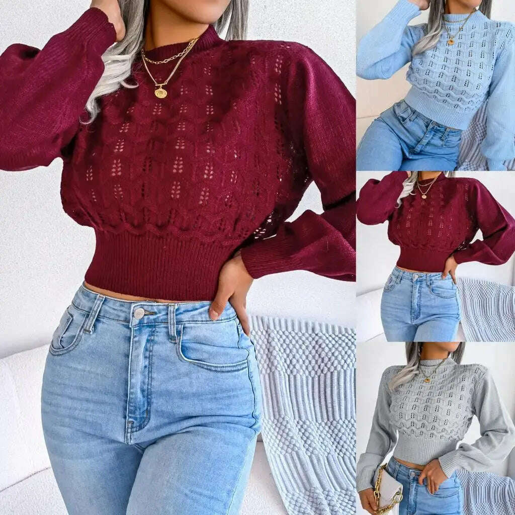 Autumn/Winter Sweater: Knitted, Hollow Crop Top - D&M Boutique