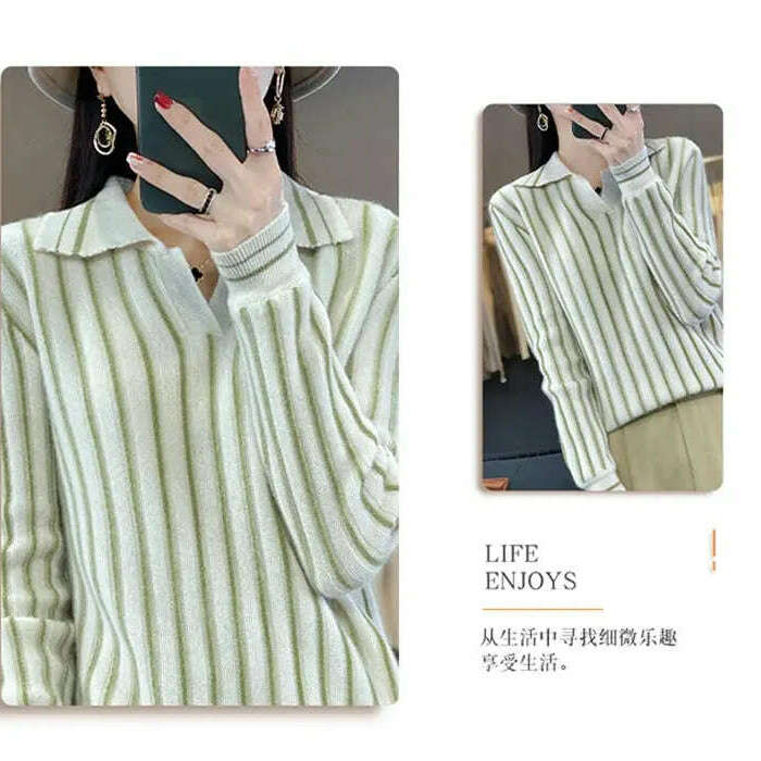 Merino Wool Sweater: Striped, Polo Neck, Autumn/Winter - D&M Boutique