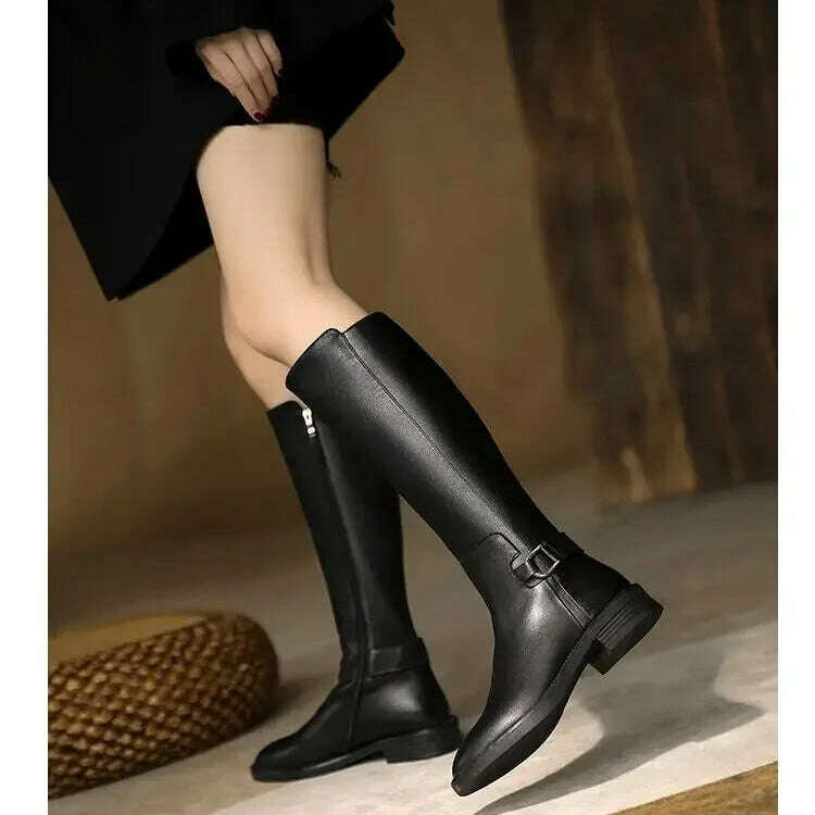 2024 maogu Women's Leather Knee High Boots – Low Heel