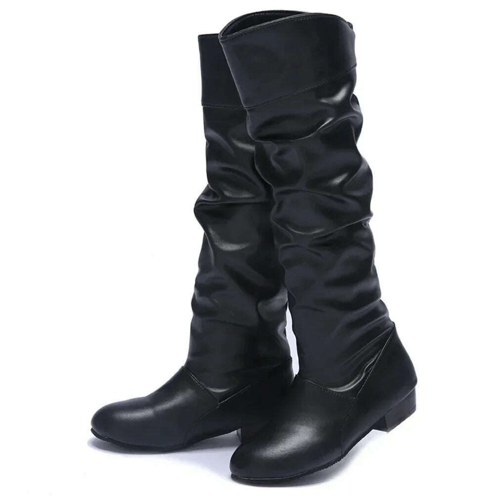 Women's PU Leather Knee-High Boots – Slip-On
