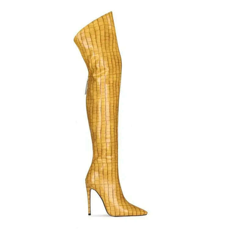 2024 High-heeled Pointed Knee High Boots with Zipper