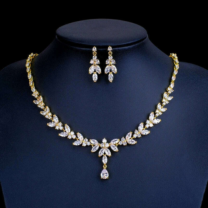 Ekopdee Luxury Brilliant Cubic Zirconia Necklace Set Earrings Rings Women CZ Light Drop Bridal Wedding Jewelry Sets 2022 New