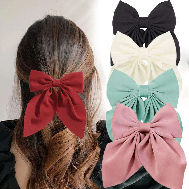 Solid Color Satin Bowknot Hair Clips