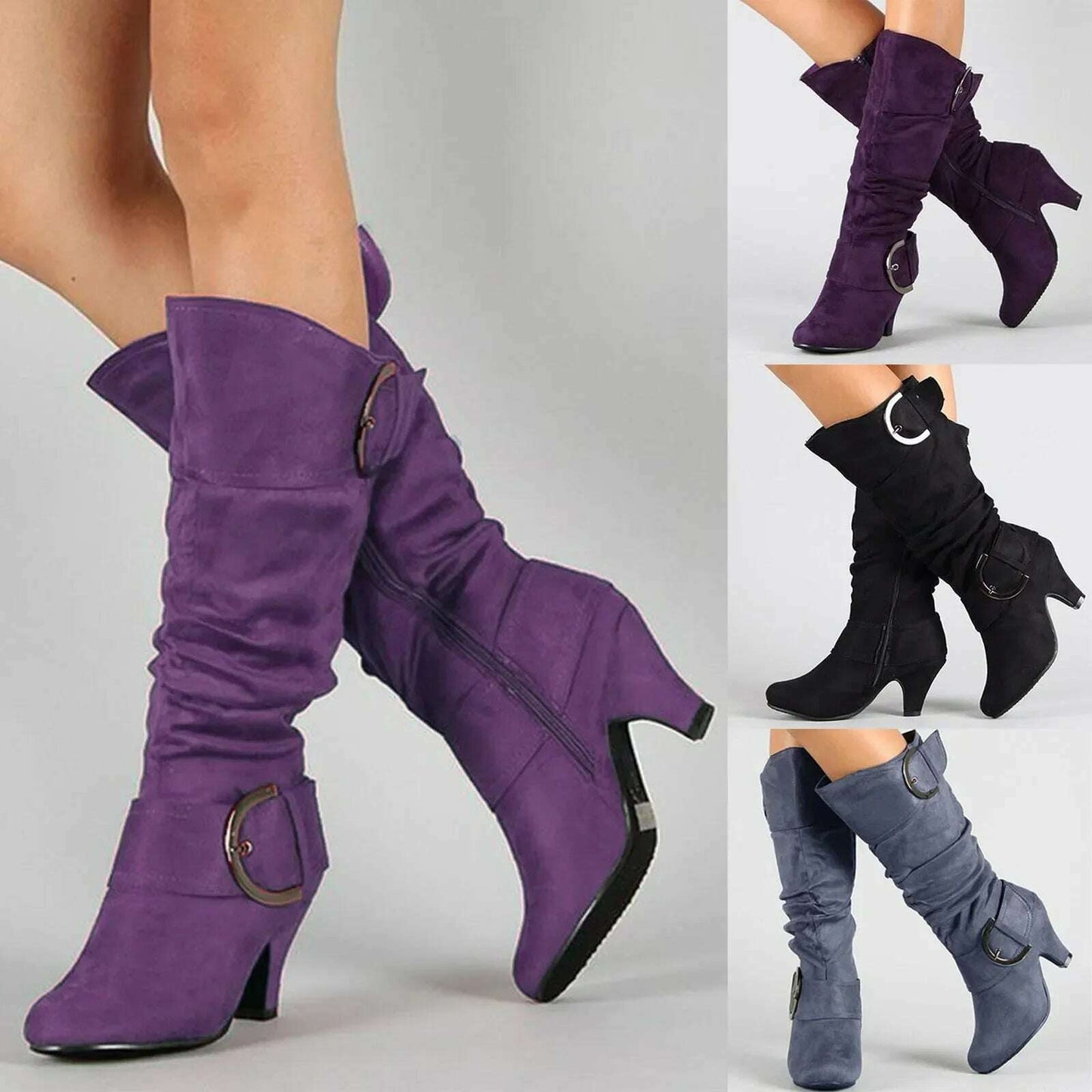 TULX Women's Retro High Heel Mid-Calf Boots