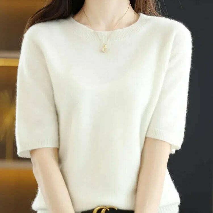 New Short-Sleeved Knit T-Shirt Women O-Neck Pullover Top - D&M Boutique
