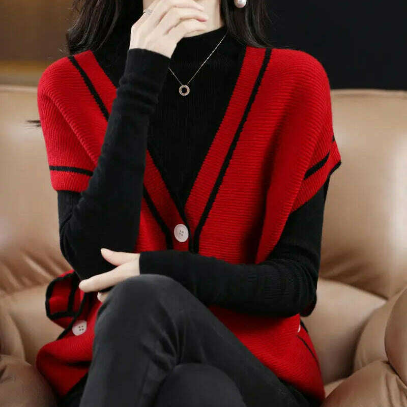 V-Neck Button-Down Sleeveless Cardigan – Cozy Knit Sweater for Autumn/Winter - D&M Boutique