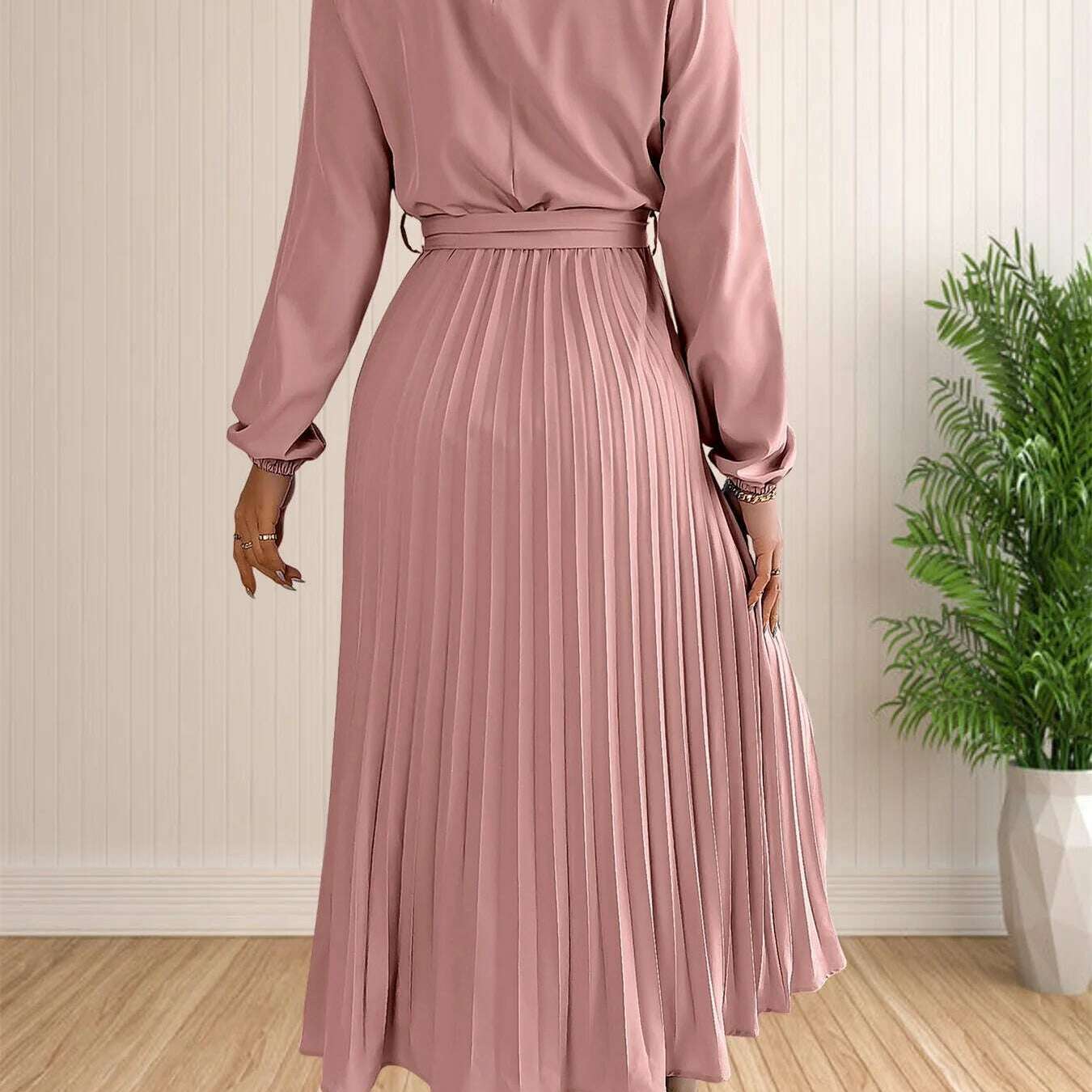 Elegant Pleated Lace-Up Long Sleeve A-Line Sundress