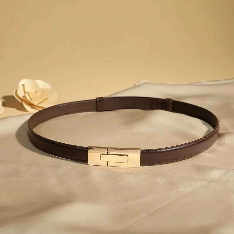 High-Quality Genuine Leather Women’s Belt with Golden Lock Buckle
