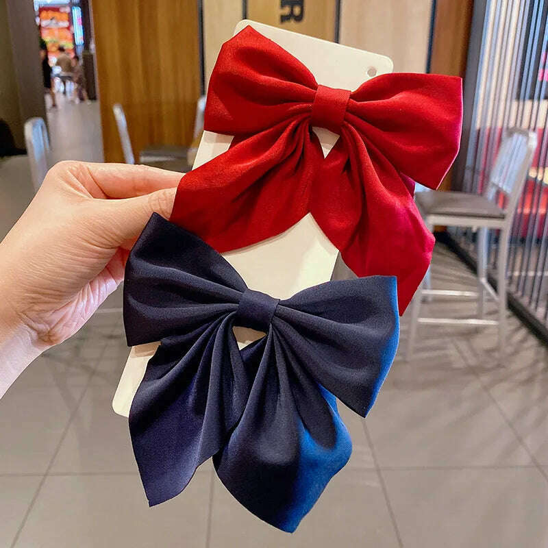 Solid Color Satin Bowknot Hair Clips