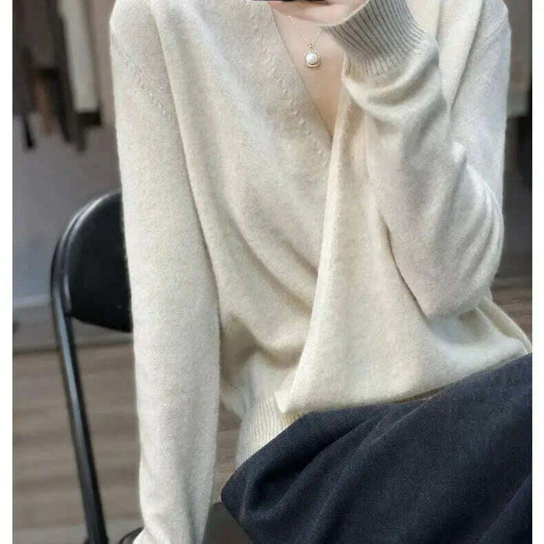 Japanese Kimono Cardigan Wool Sweater V-Neck Knitted Top - D&M Boutique
