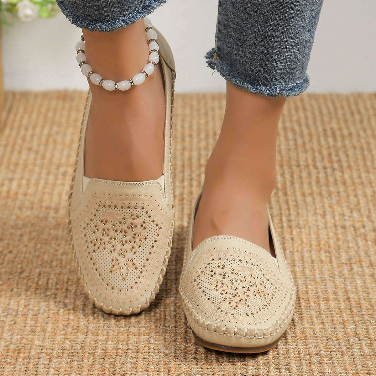 Elegant Crystal Ballerina Flats - Soft Leather Slip-On Mules