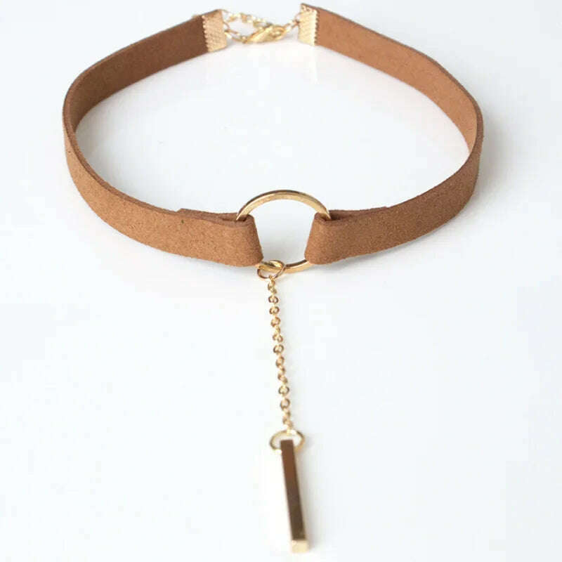 Black Brown Velvet Choker Boho Dainty Rope Bar Pedant Circle Chokers Necklaces for Women Mom Bohemian Classy Jewelry