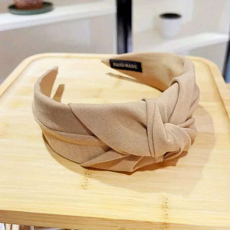 Solid Wide Knot Fabric Twist Hairbands for Women.