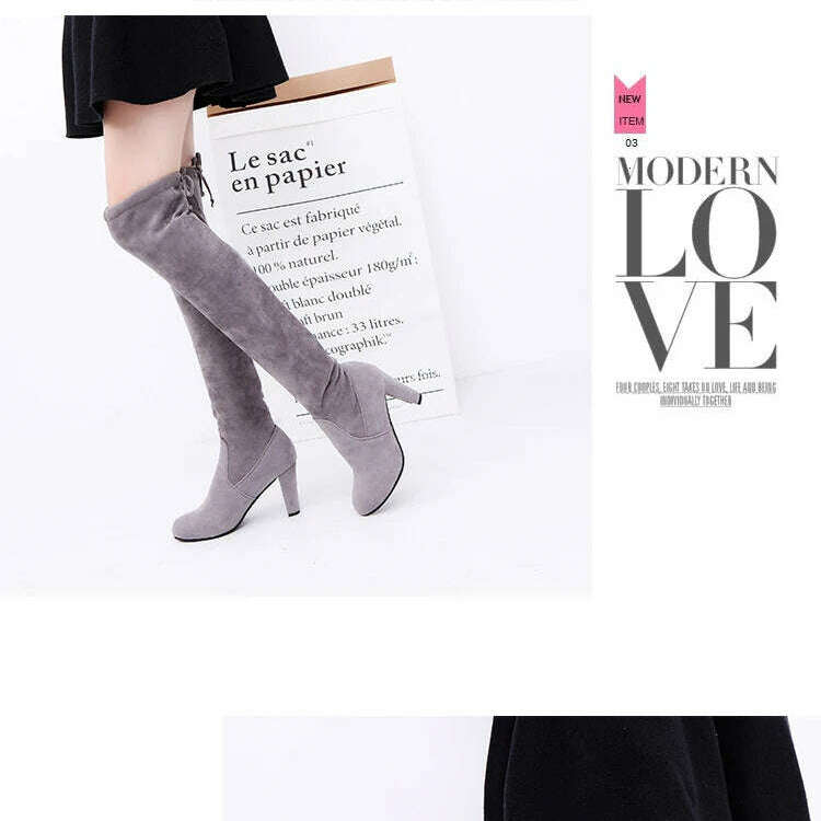 LINLING Faux Suede Over-the-Knee Lace-Up Boots