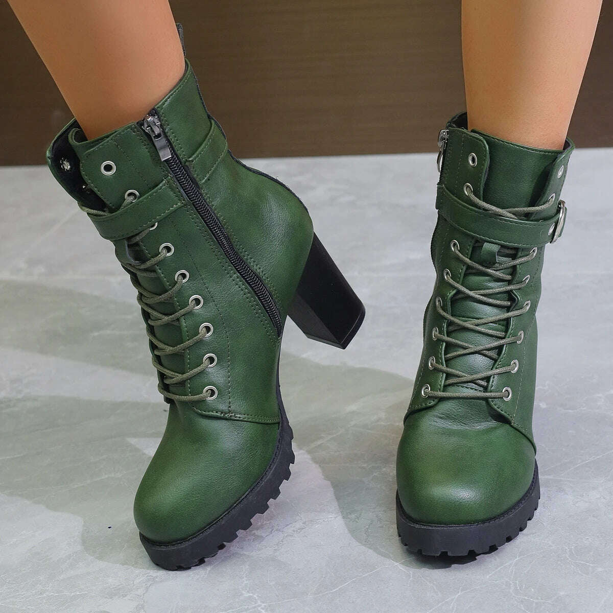 COZOK Women's Green Ankle Boots – Chunky Sole