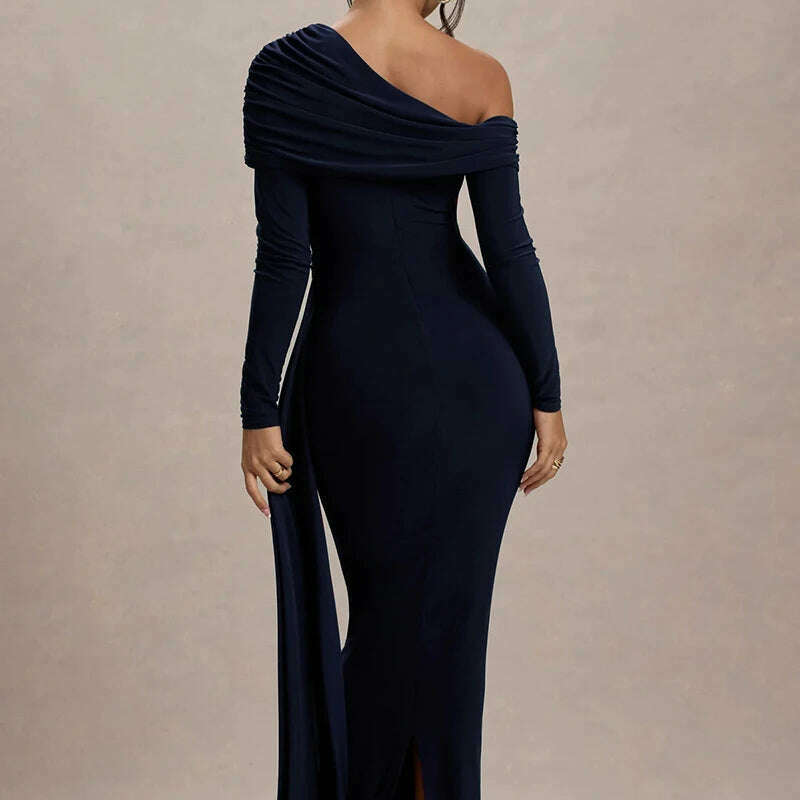 Mozision Skew Collar Long Sleeve Maxi Dress
