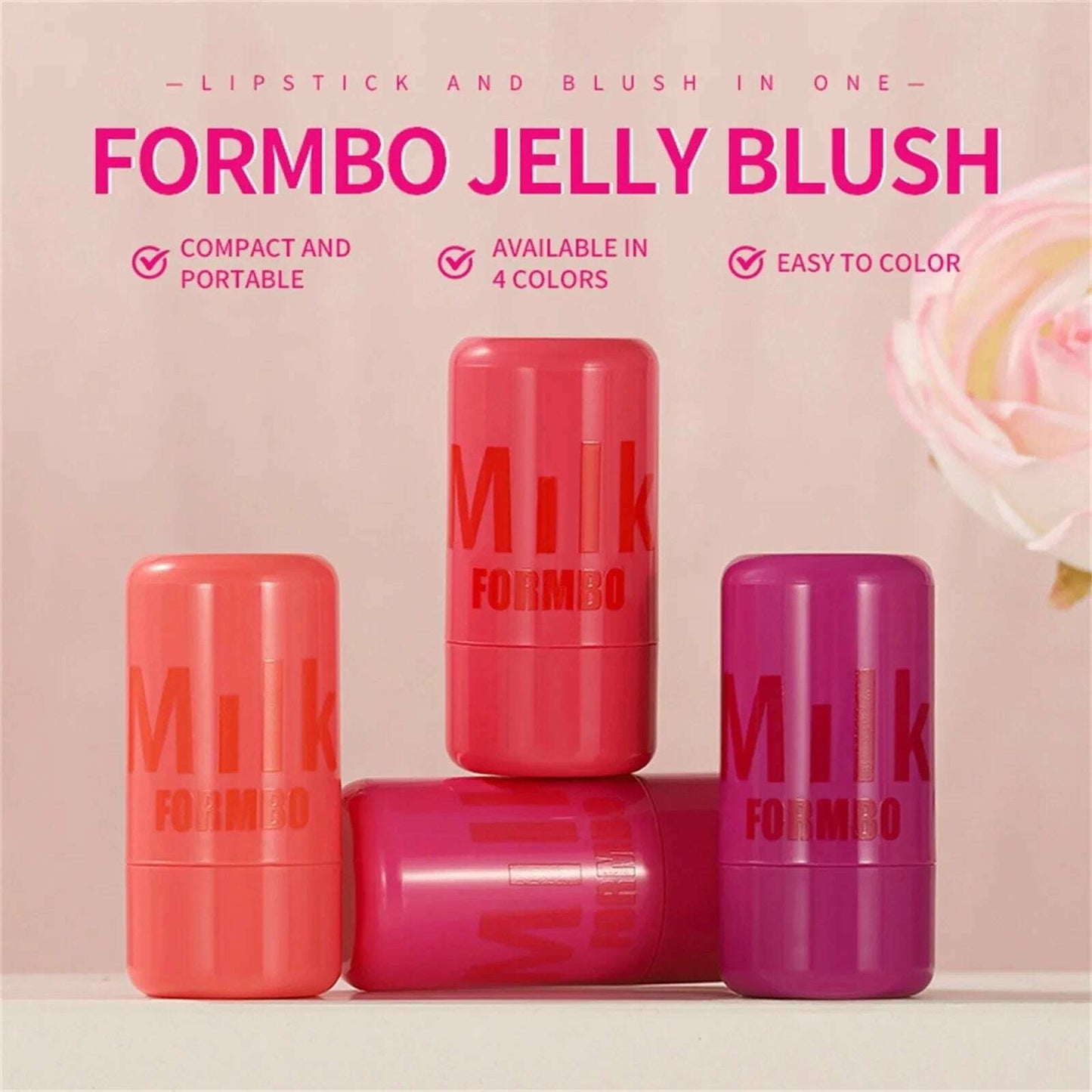 LANBENA Jelly 4-Color Lip Gloss & 3-in-1 Milk Blush Stick