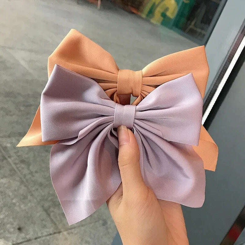 Solid Color Satin Bowknot Hair Clips