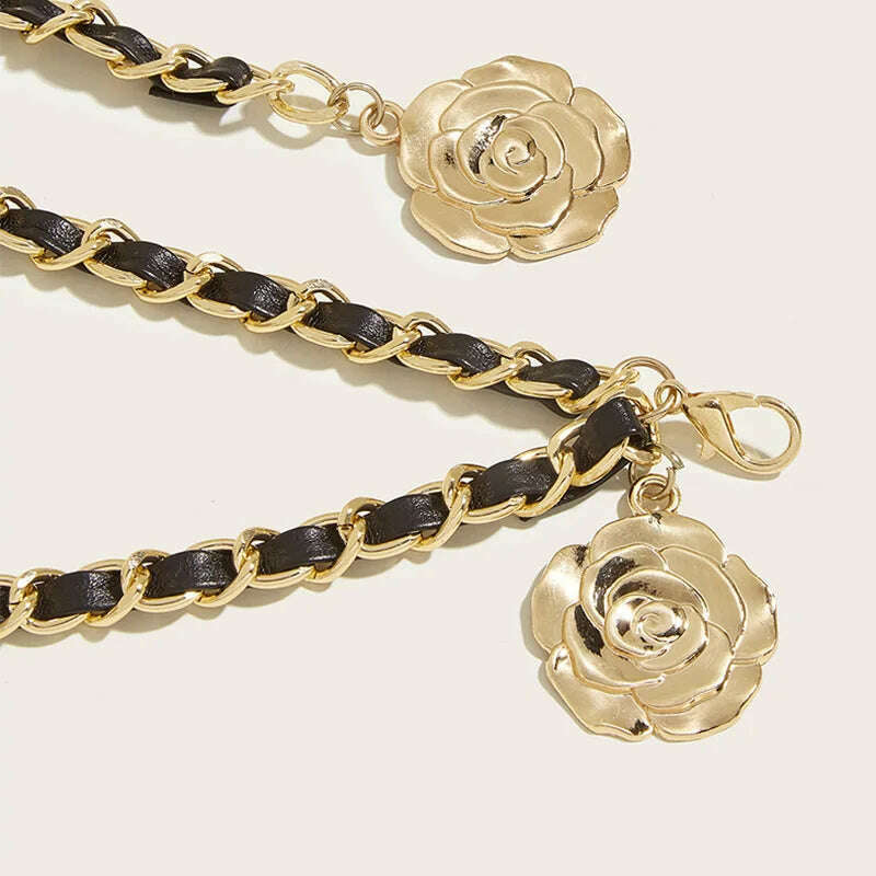 Fashion Metal Chain Belt for Women with Flower Pendant