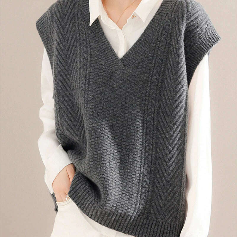 Korean Knitted Sweater Vest – V-Neck, Sleeveless, Loose Pullover - D&M Boutique