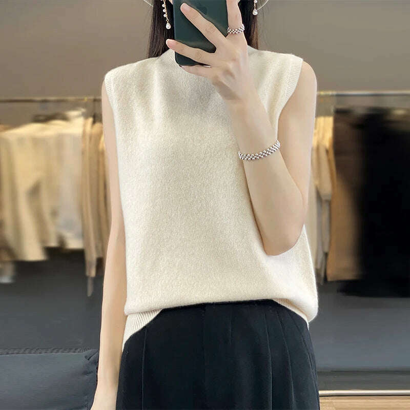 2024 Women's Cashmere Sleeveless Top – 100% Merino Wool, Office Chic - D&M Boutique