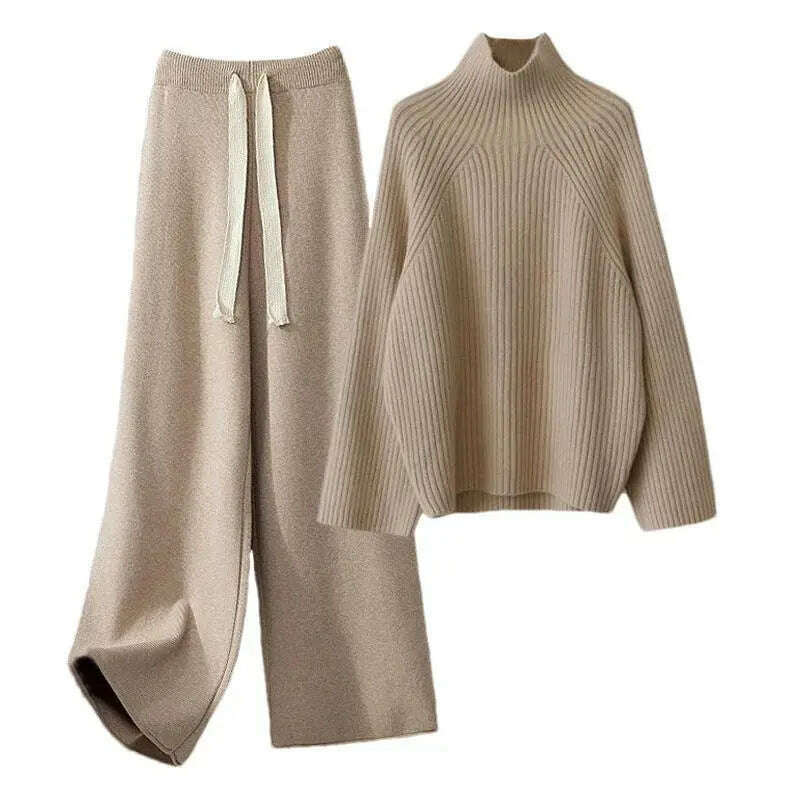 Winter Knitwear Set: Turtleneck Sweater & Wide-Leg Pants - D&M Boutique