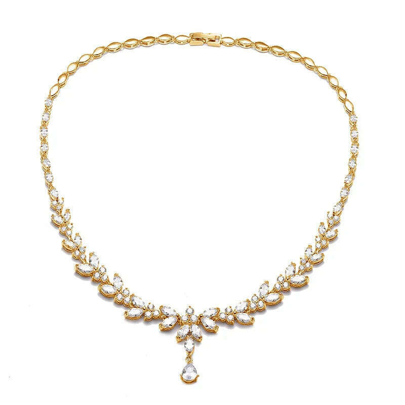ZAKOL Luxury Exquisite Marquise Cut Cubic Zircon Leaf Necklaces For Women Fashion Bridal Wedding Party Jewelry Accessories