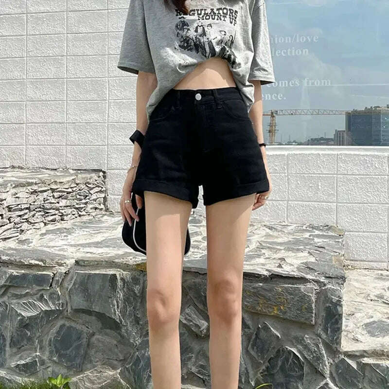 New Women's High Waist Button Denim Shorts – Loose Fit - D&M Boutique